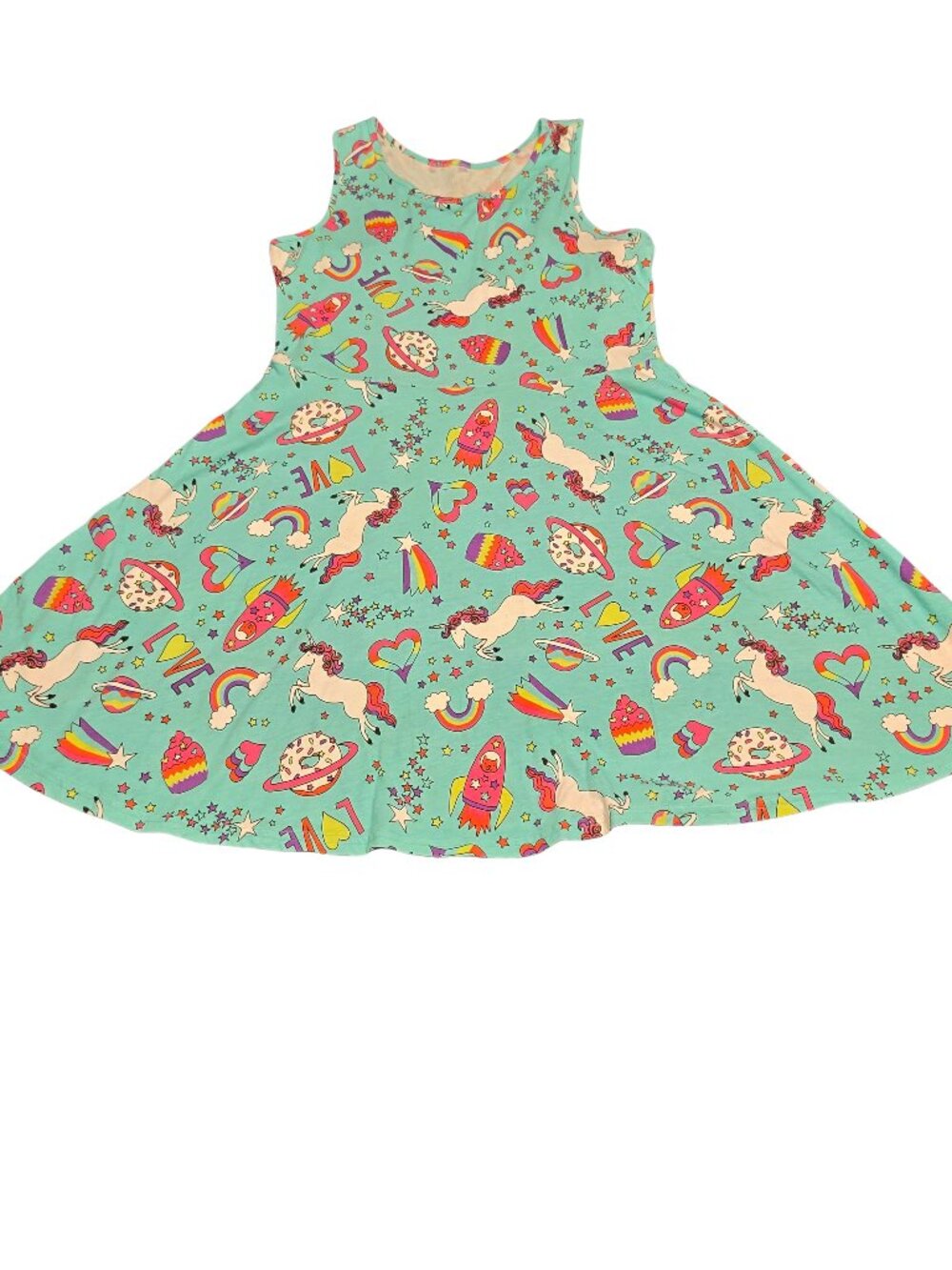 Unicorn Rainbow Print Dress Girls 12